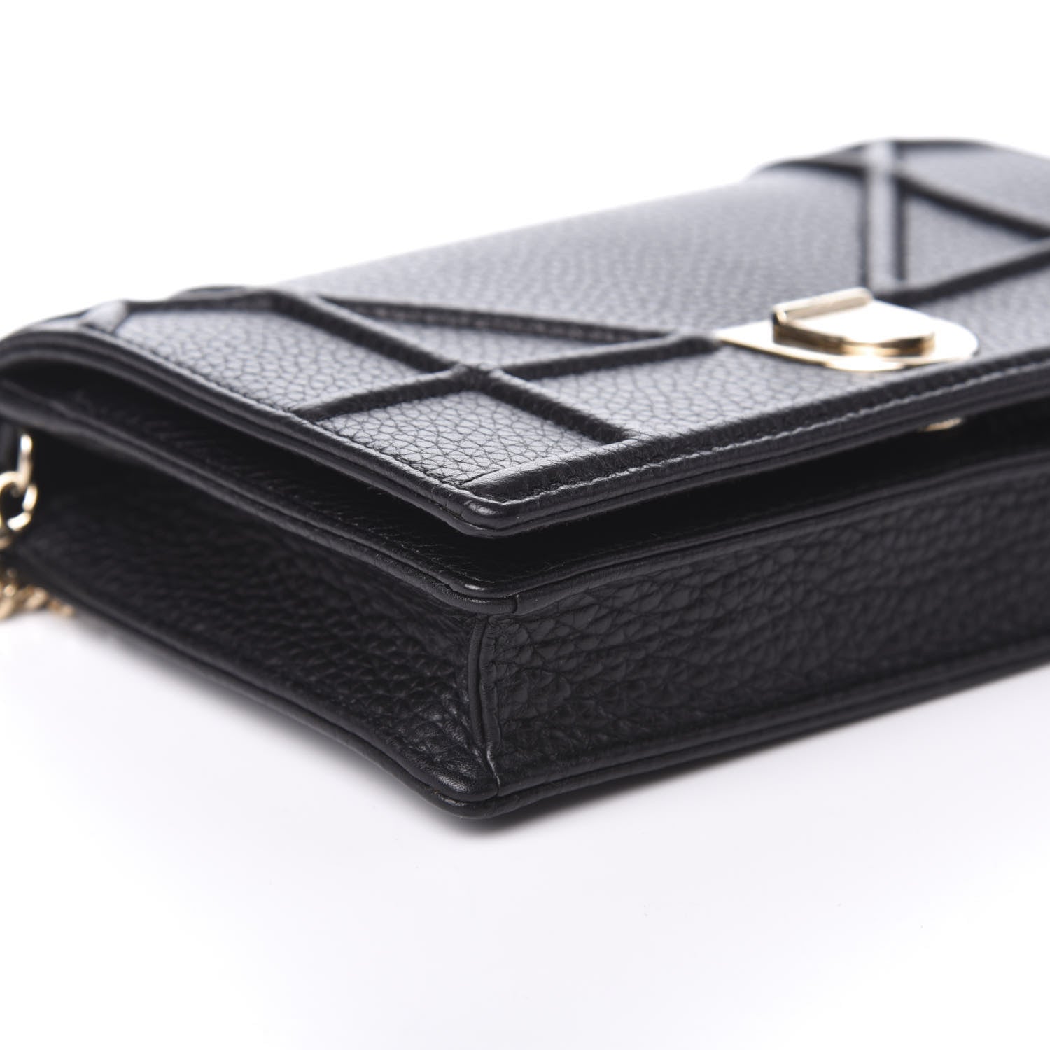 Christian Dior Grained Calfskin Diorama Wallet on Chain Pouch Black 7 of 8