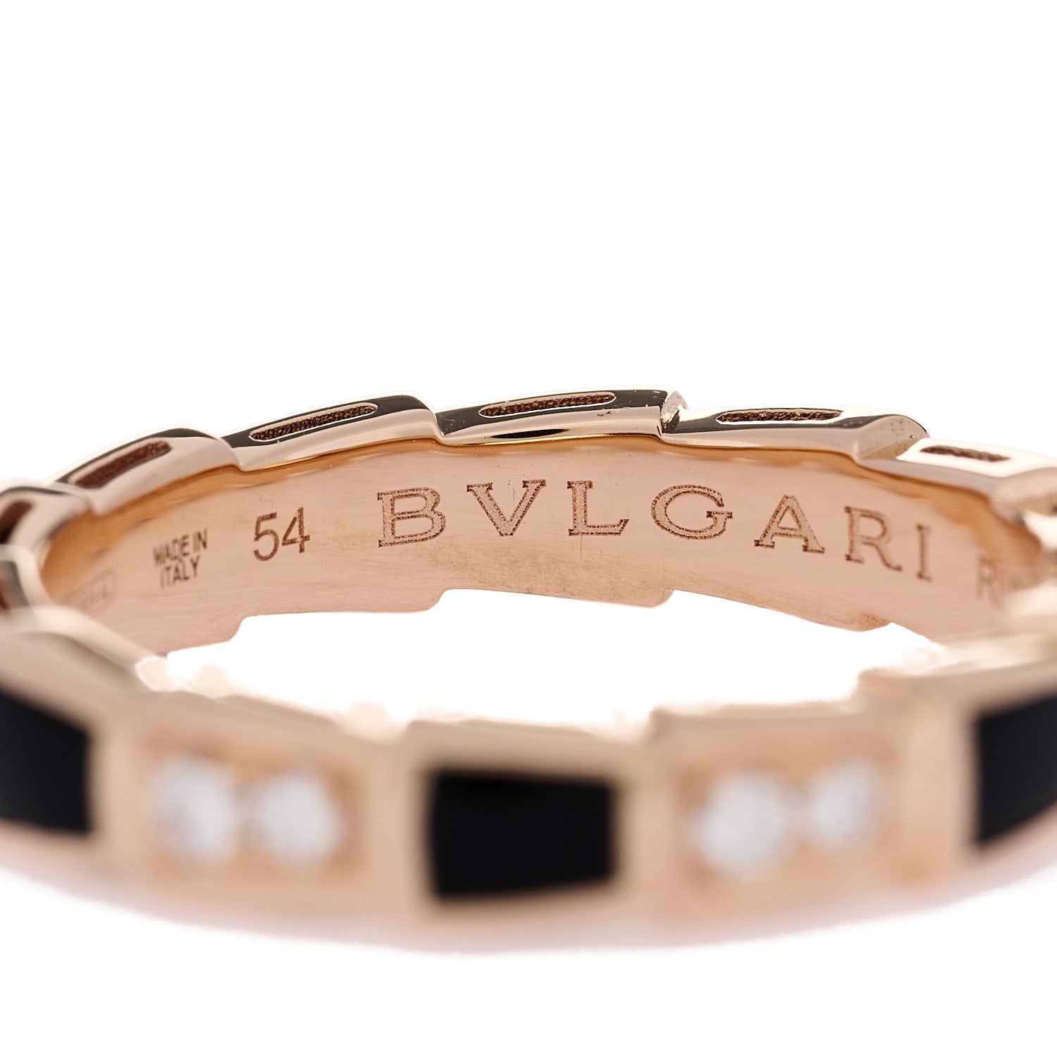 Bulgari 18K Rose Gold Diamond Black Onyx 4mm Serpenti Viper Band Ring 54 6.75 4 of 5