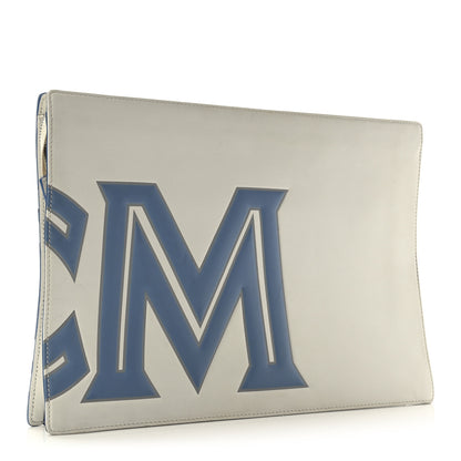 MCM Calfskin Contrast Logo Large Zip Pouch Stone Wash 3 of 12