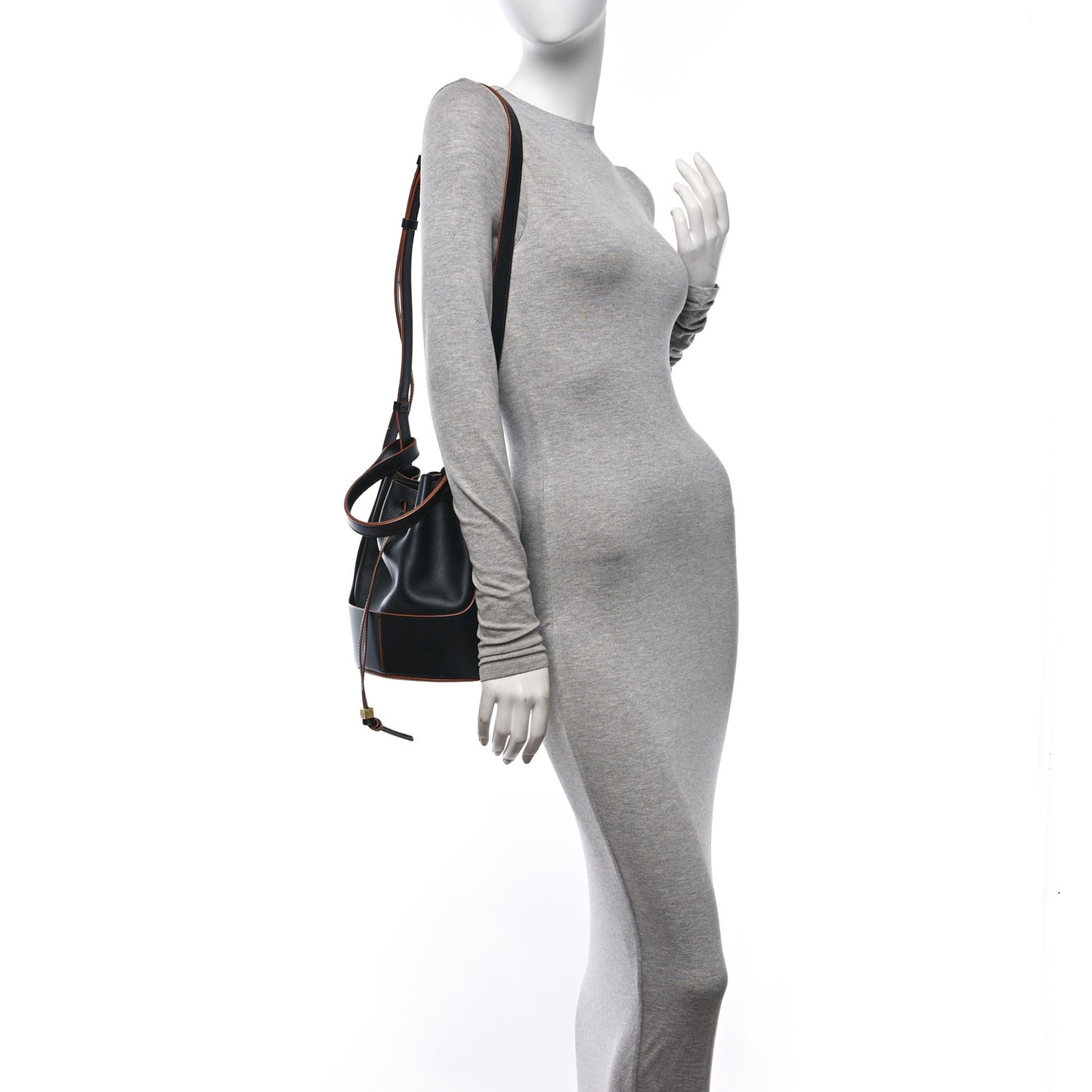 Calfskin Medium Balloon Bucket Bag Black Tan