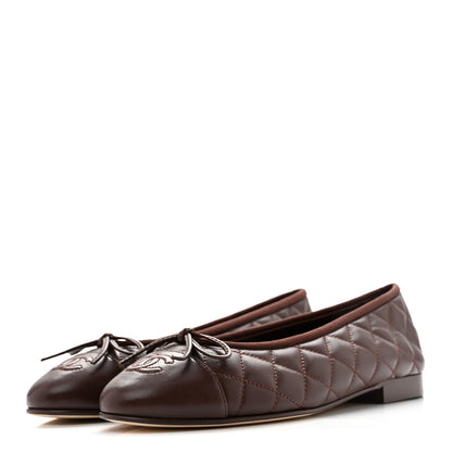 Chanel Lambskin Quilted CC Cap Toe Ballerina Flats 38 Dark Brown 4 of 10