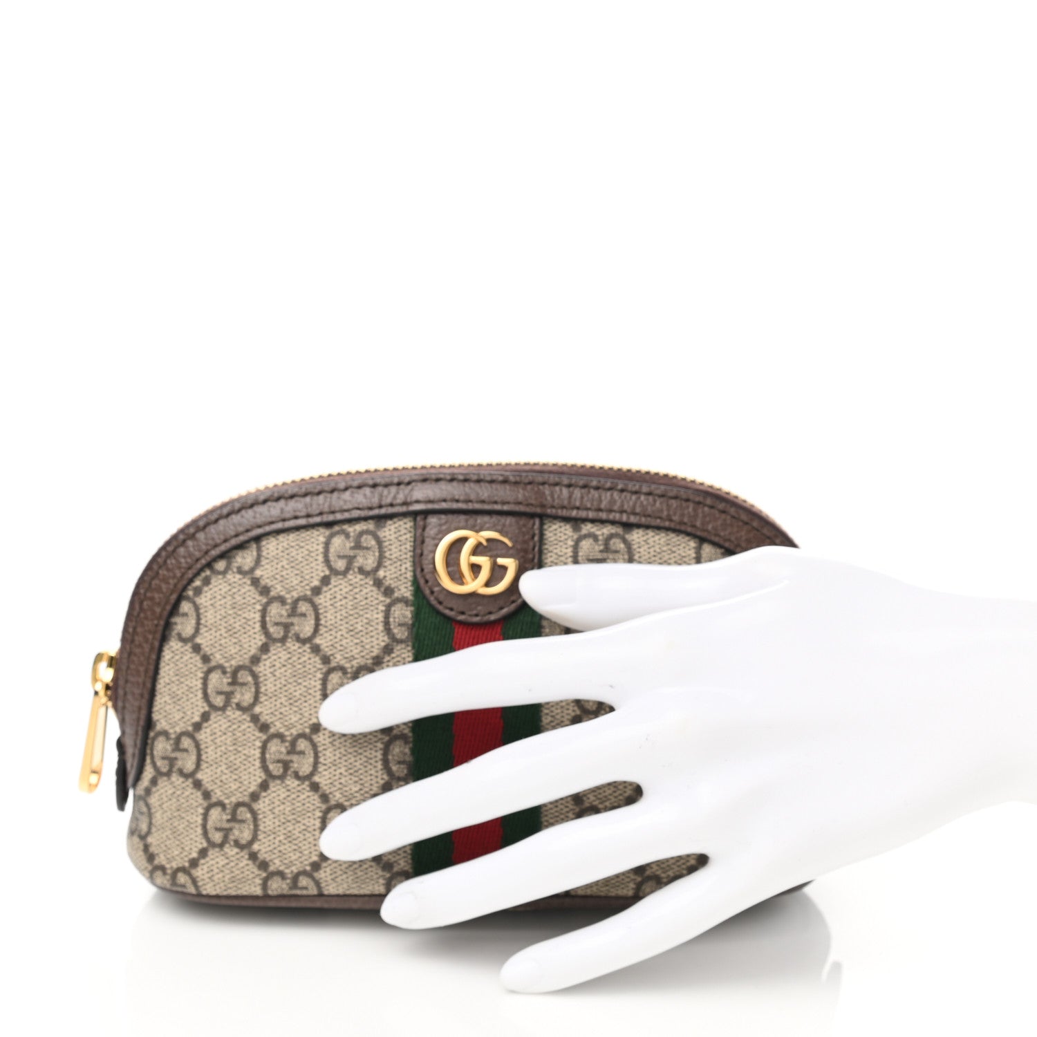 Gucci GG Supreme Monogram Textured Calfskin Web Medium Ophidia Cosmetic Case Beige Ebony New Acero 2 of 8