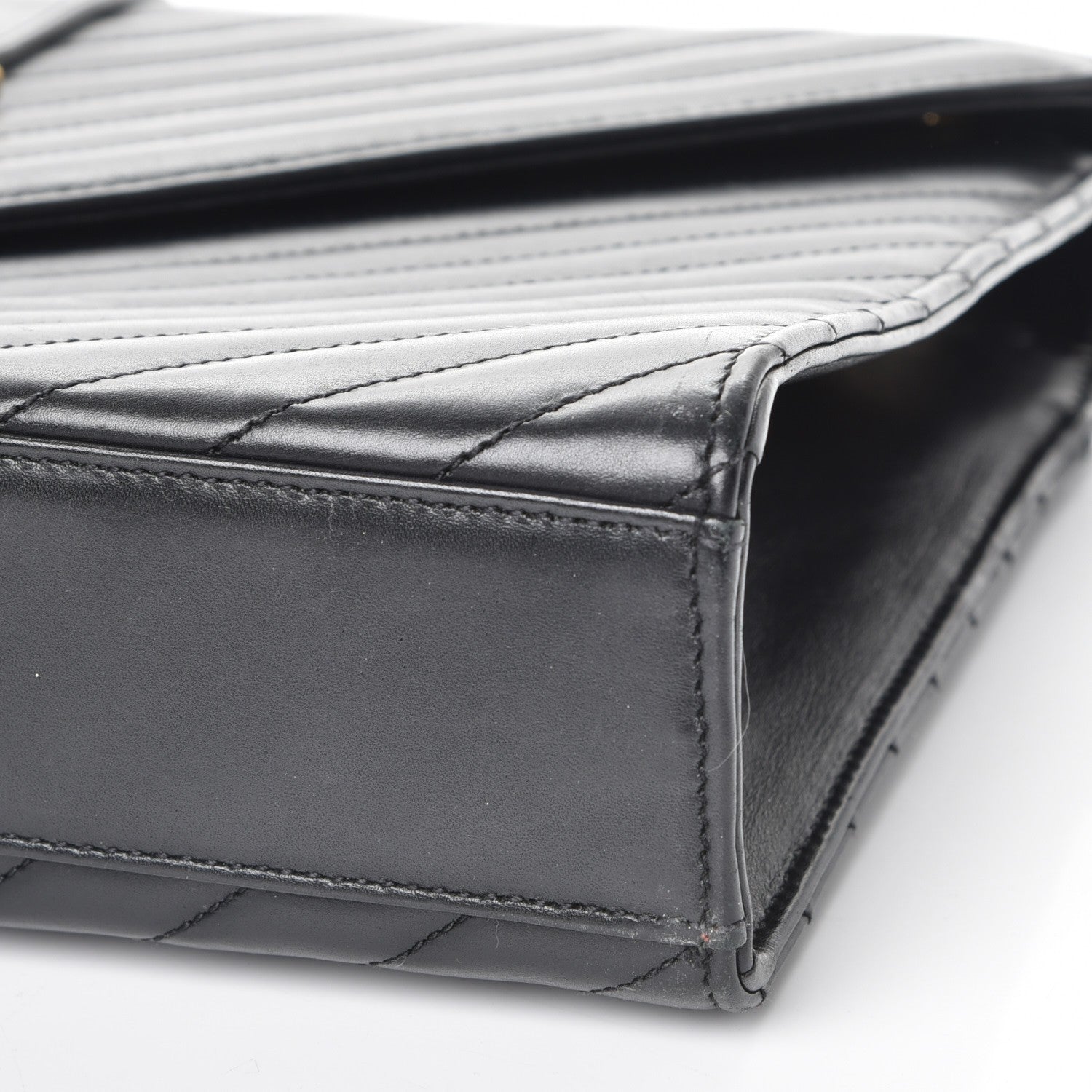 Saint Laurent Smooth Calfskin Matelasse Chevron Large Monogram Satchel Black 6 of 9