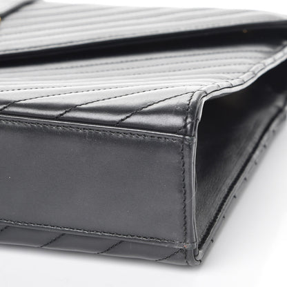 Saint Laurent Smooth Calfskin Matelasse Chevron Large Monogram Satchel Black 6 of 9