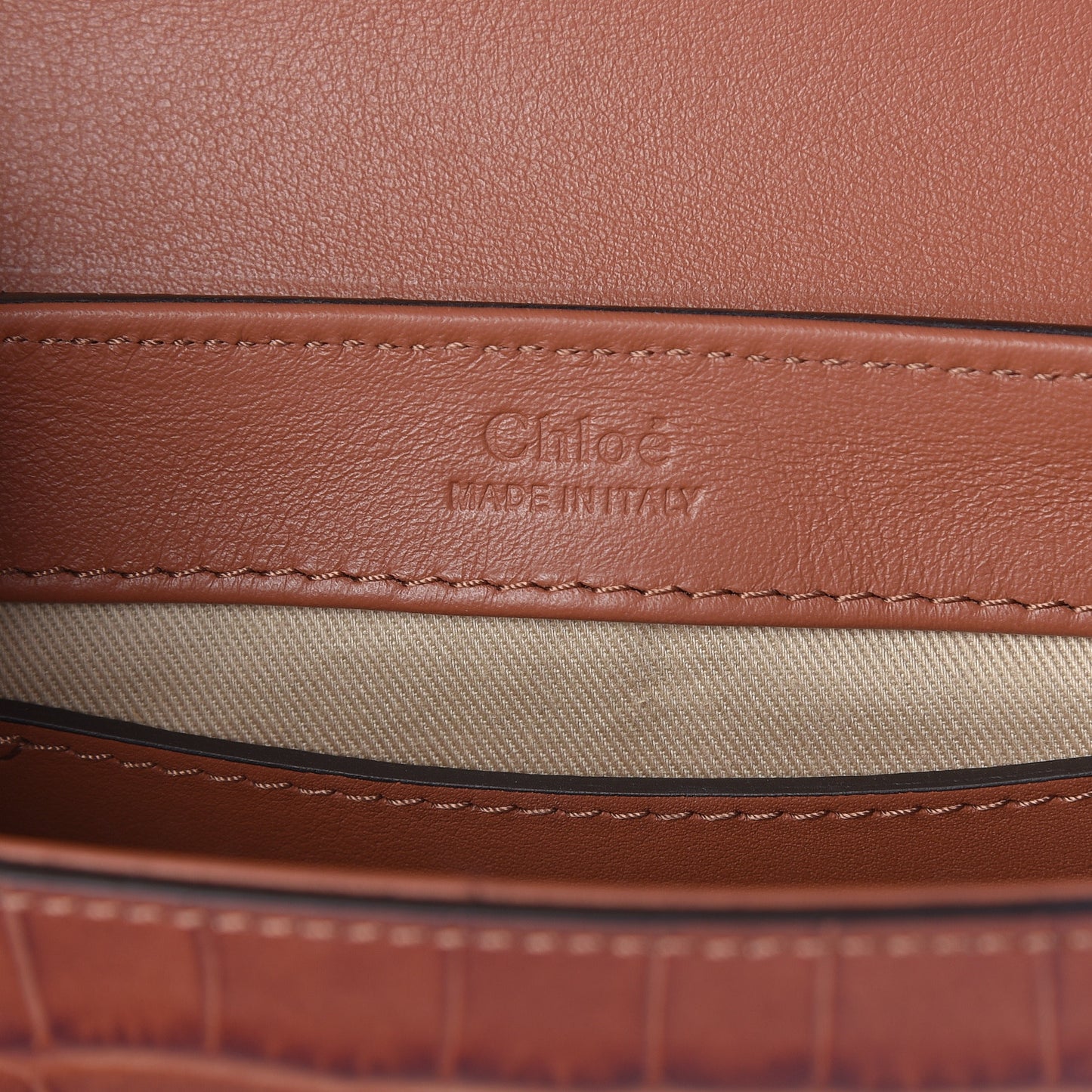 Calfskin Crocodile Embossed Mini C Double Carry Chestnut Brown