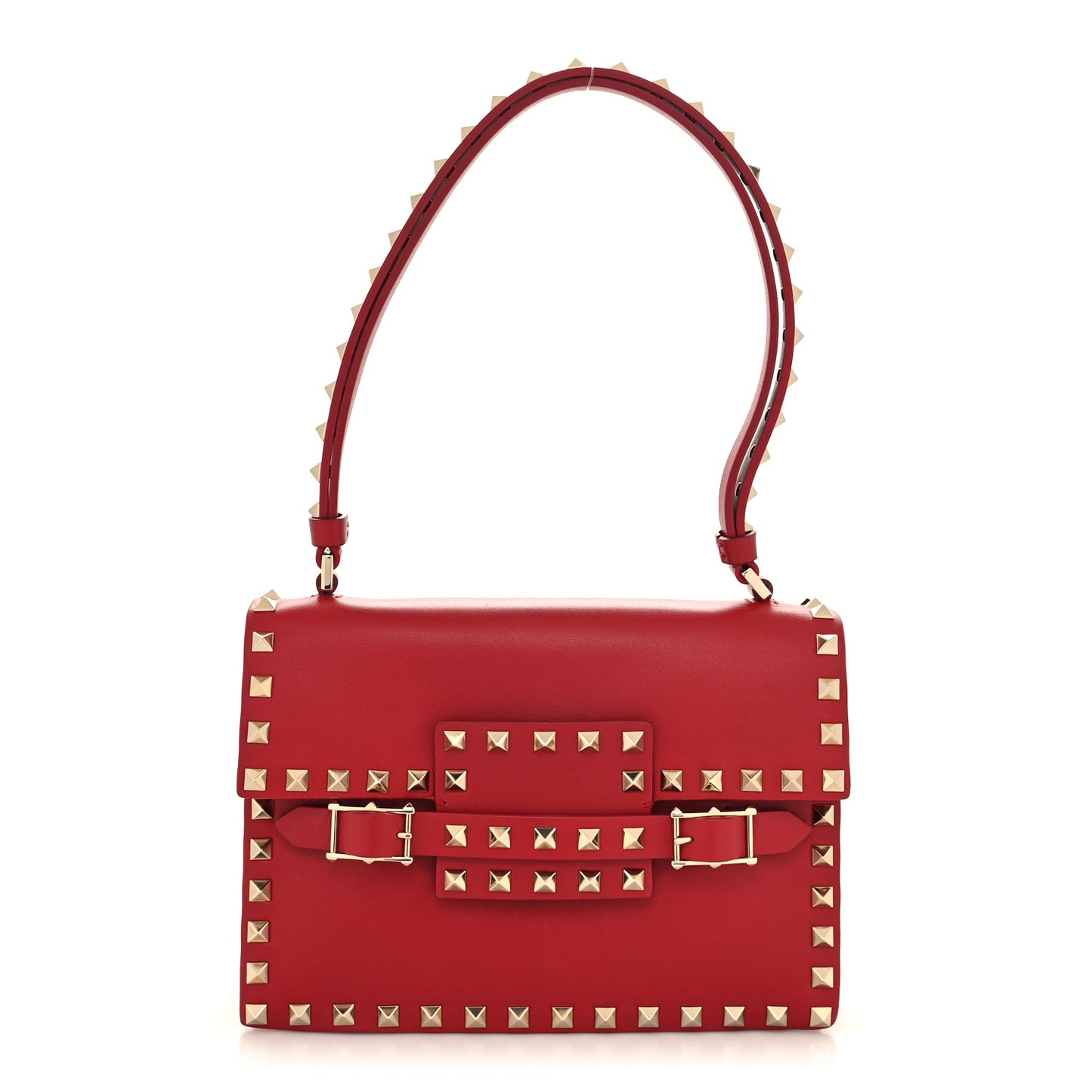 Calfskin Rockstud Flap Shoulder Bag Rosso Valentino