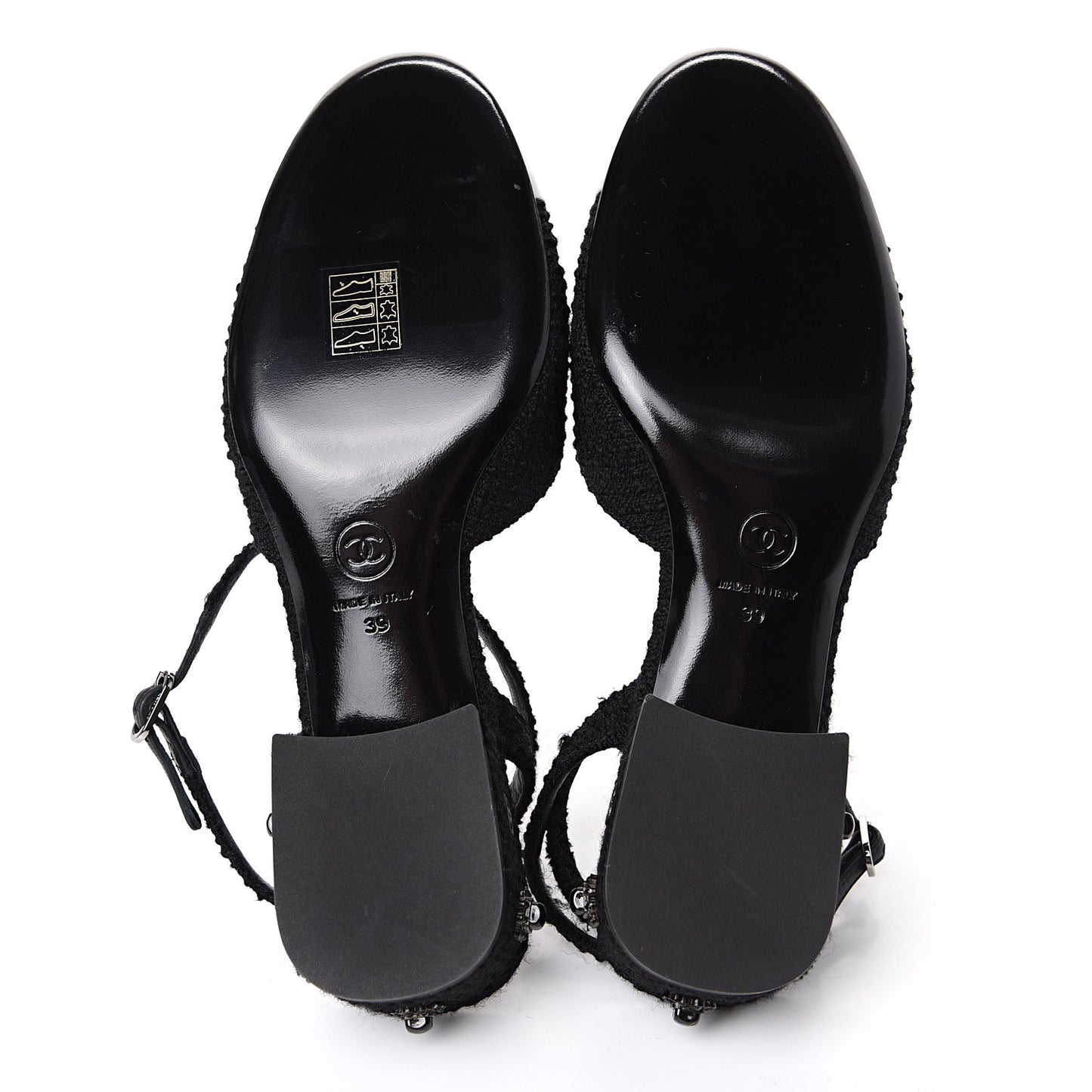 Tweed Iridescent Calfskin Cap Toe CC Slingback Pumps 39 Black Silver