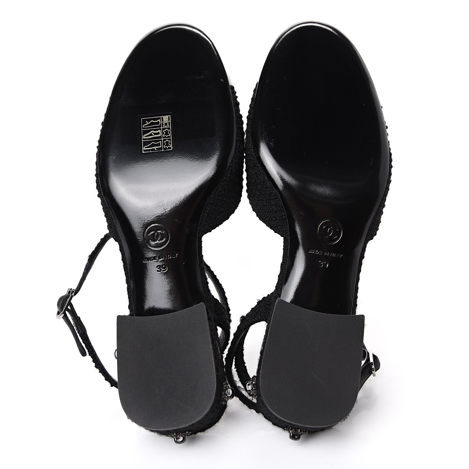 Chanel Tweed Iridescent Calfskin Cap Toe CC Slingback Pumps 39 Black Silver 6 of 9