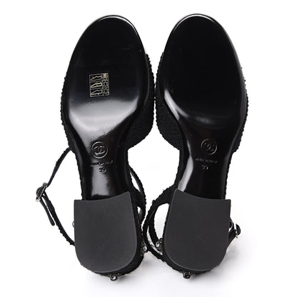 Chanel Tweed Iridescent Calfskin Cap Toe CC Slingback Pumps 39 Black Silver 6 of 9