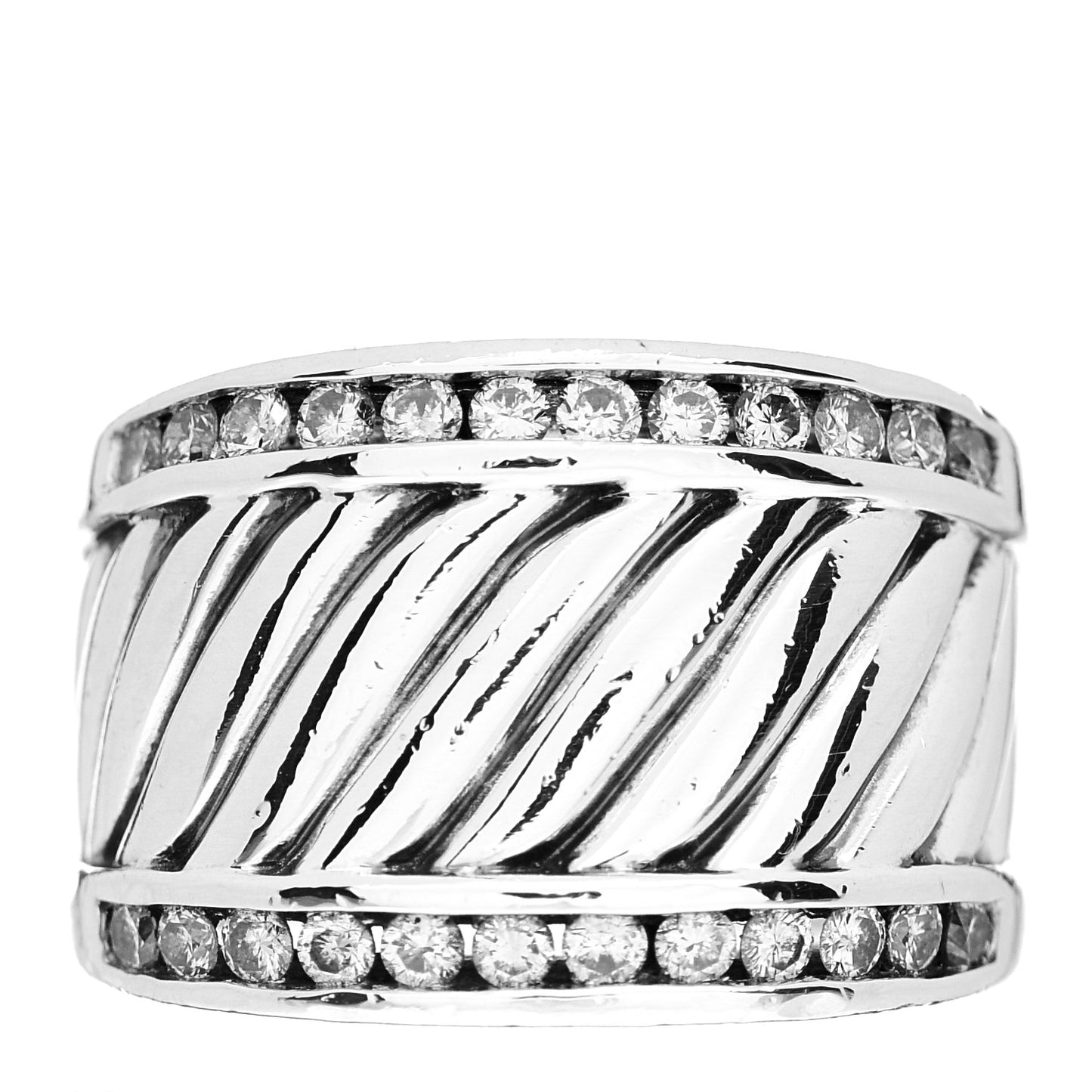 Sterling Silver Diamond Cable Cigar Band Ring 47 4.25