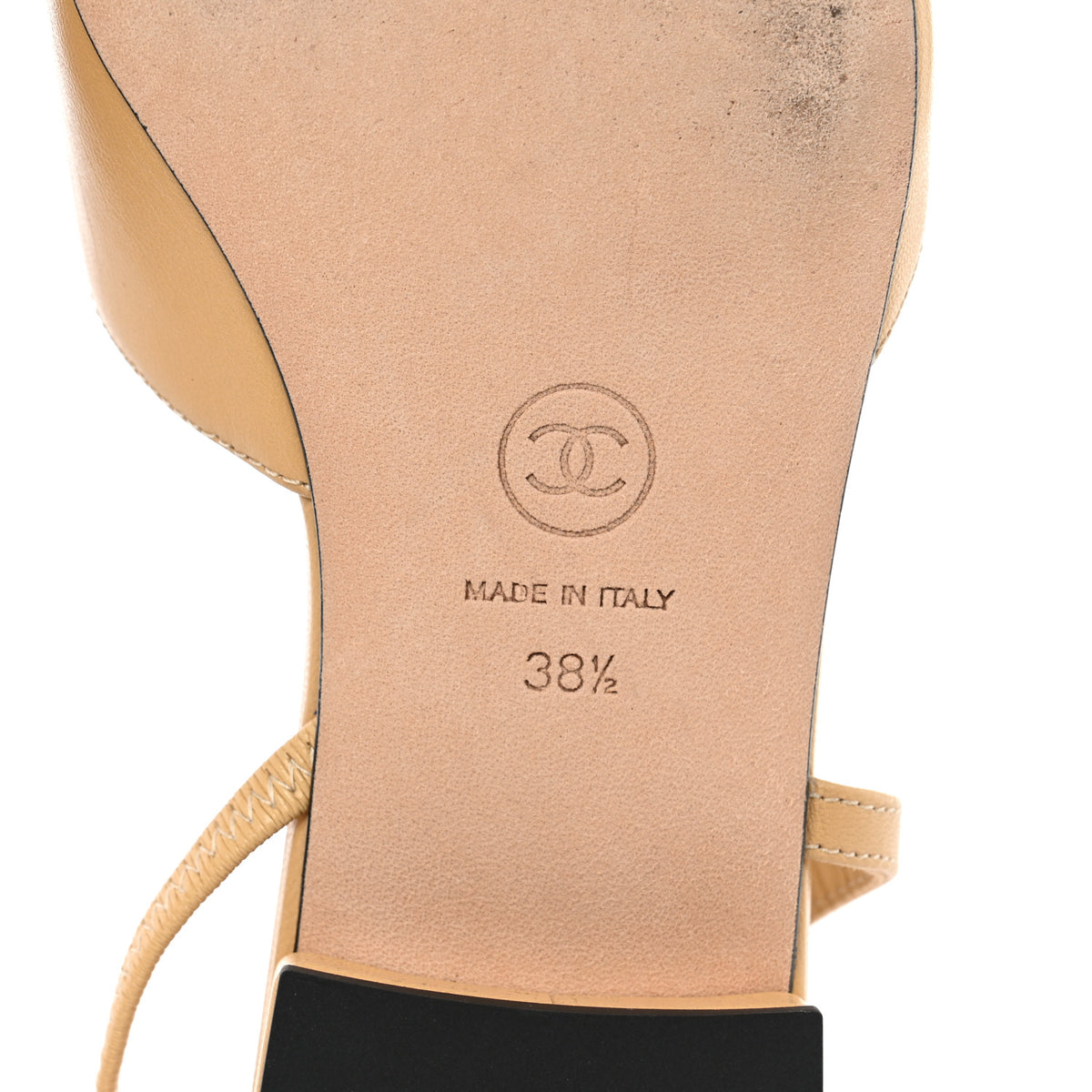 Chanel Goatskin Grosgrain Cap Toe CC Slingback Sandals 38.5 Beige Black 6 of 10