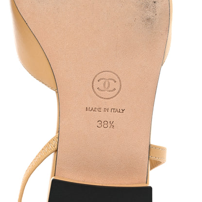 Chanel Goatskin Grosgrain Cap Toe CC Slingback Sandals 38.5 Beige Black 6 of 10