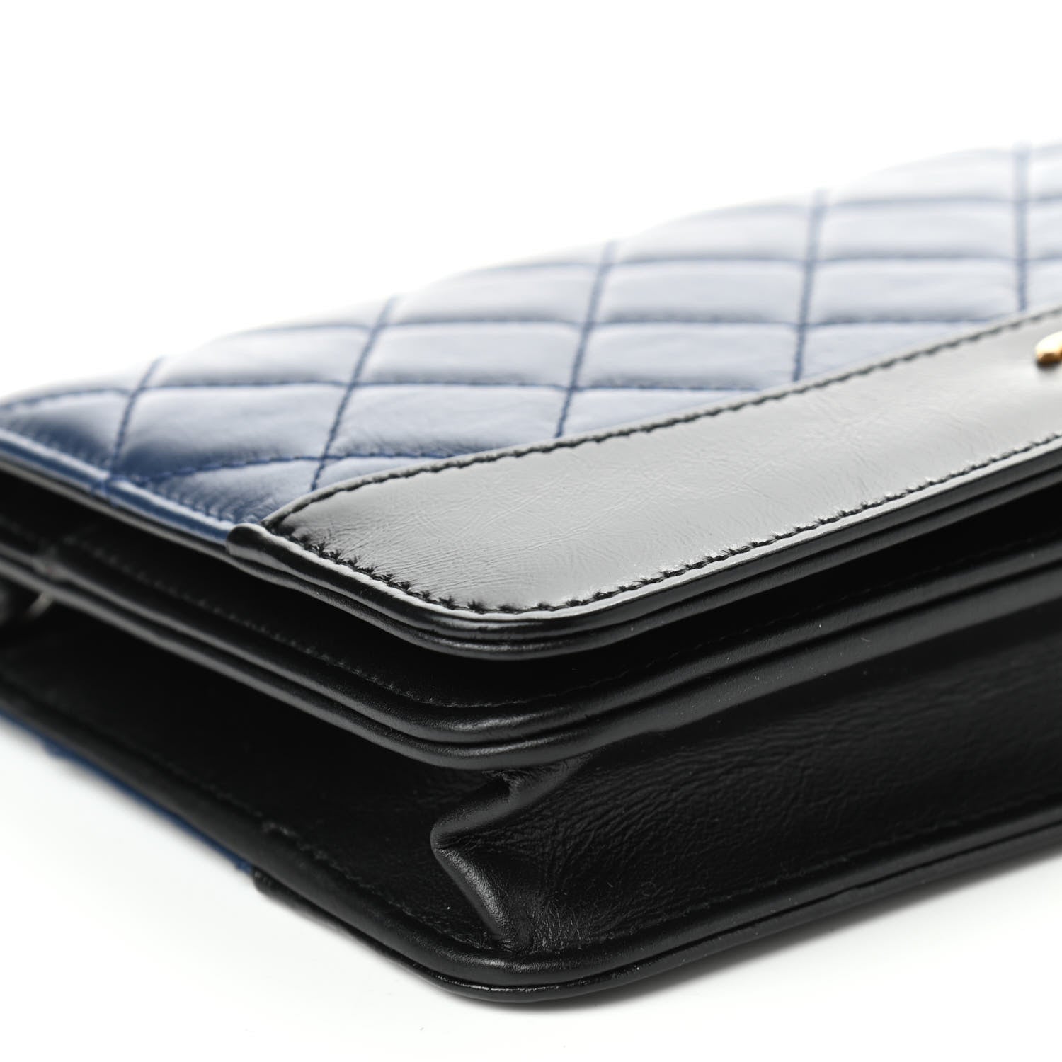 Chanel Aged Calfskin Quilted Gabrielle Wallet On Chain WOC Navy Black 9 of 12