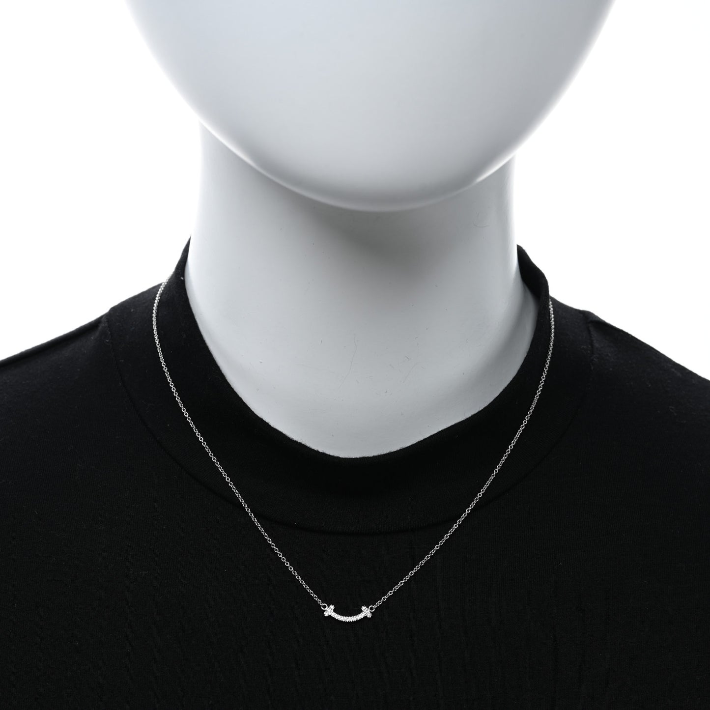 18K White Gold Diamond Mini T Smile Pendant Necklace
