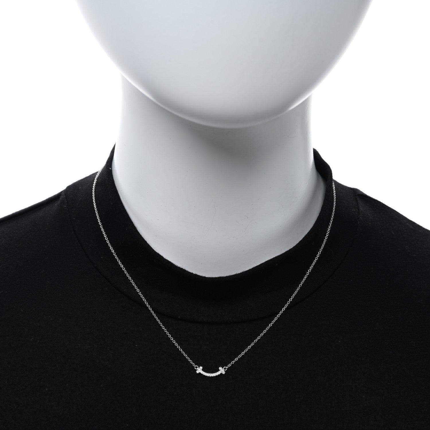 Tiffany 18K White Gold Diamond Mini T Smile Pendant Necklace 3 of 5