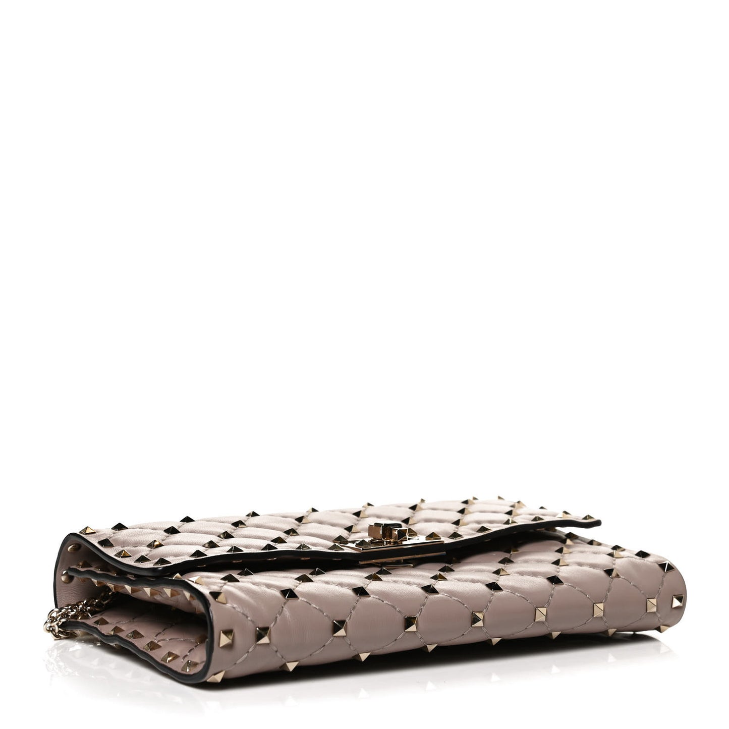 Lambskin Rockstud Spike Wallet on Chain Poudre