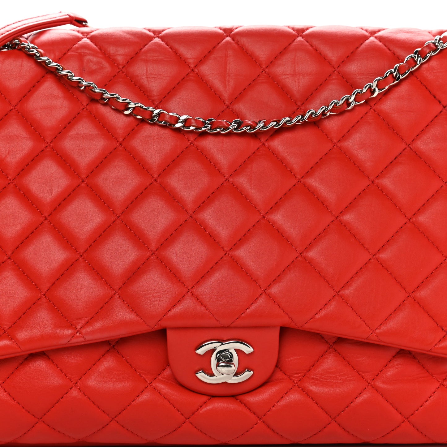 Lambskin Quilted Chanel 3 Maxi Flap Bag Red