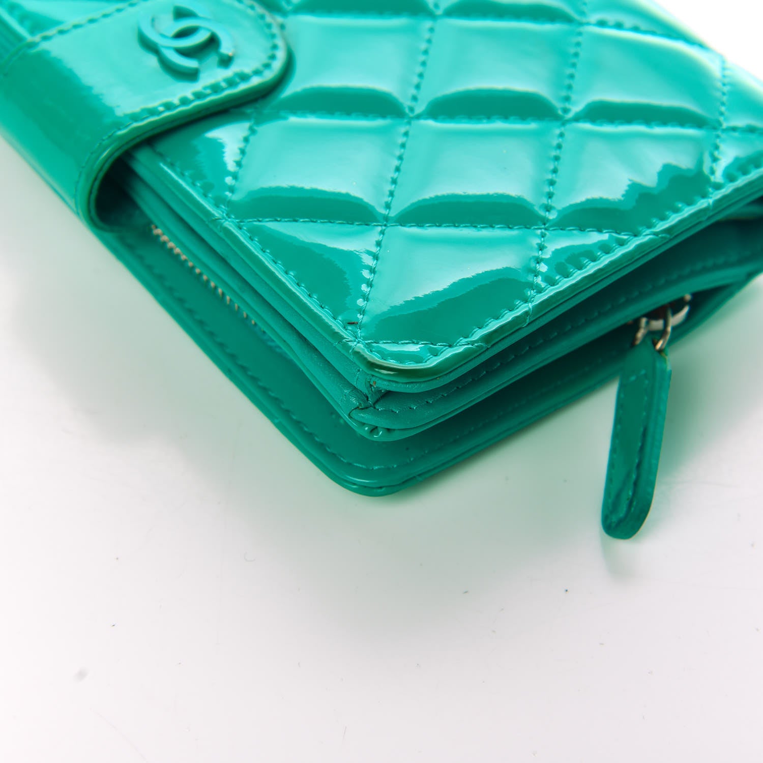 Chanel Patent Quilted Zip Pocket Wallet Turquoise 19 of 26