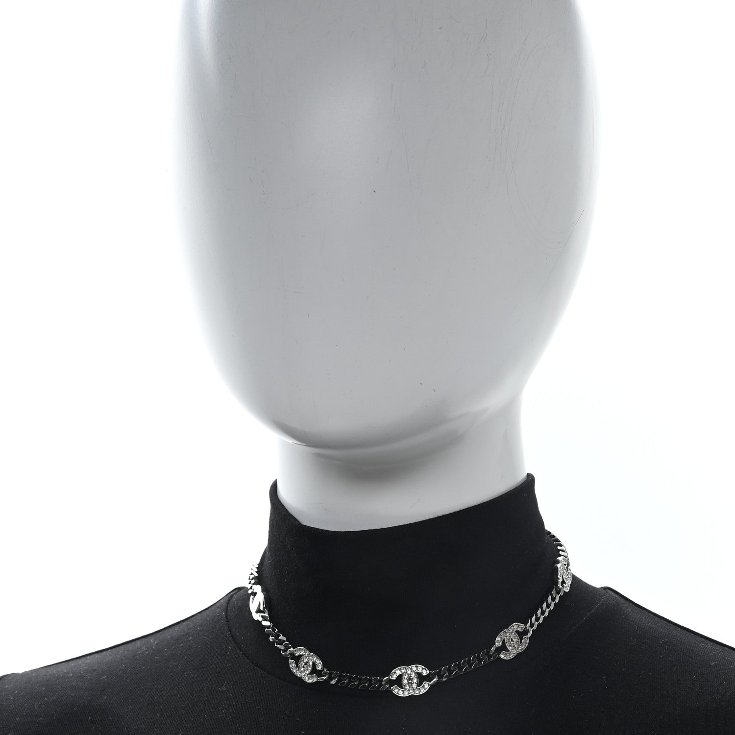 Chanel Ruthenium Crystal Chain CC Choker Silver 2 of 4