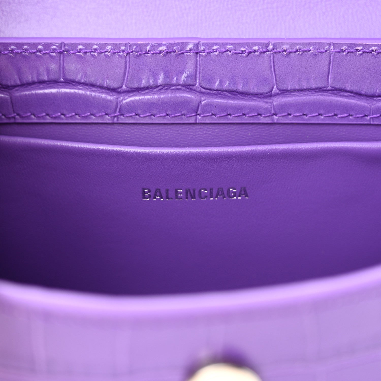 Balenciaga Shiny Super Supple Calfskin Crocodile Embossed Small XX Flap Stretch Bag Purple 6 of 10