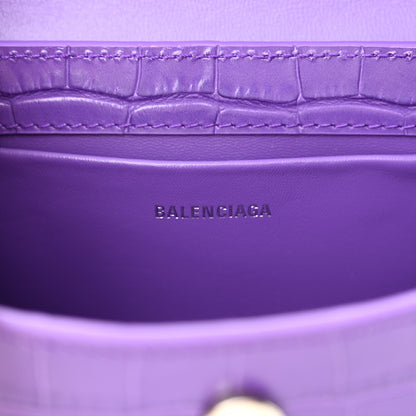 Balenciaga Shiny Super Supple Calfskin Crocodile Embossed Small XX Flap Stretch Bag Purple 6 of 10