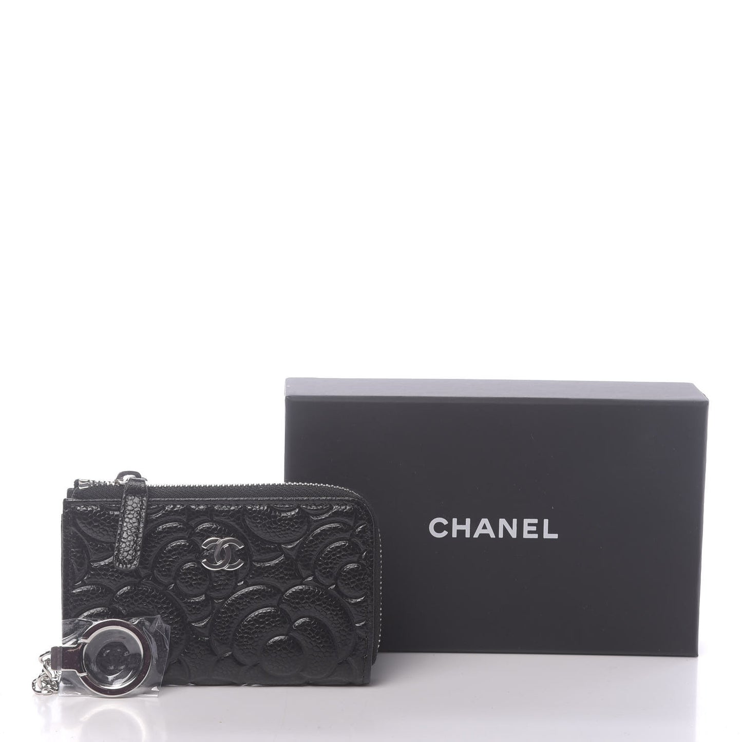 Caviar Camellia Embossed Key Holder Case Black
