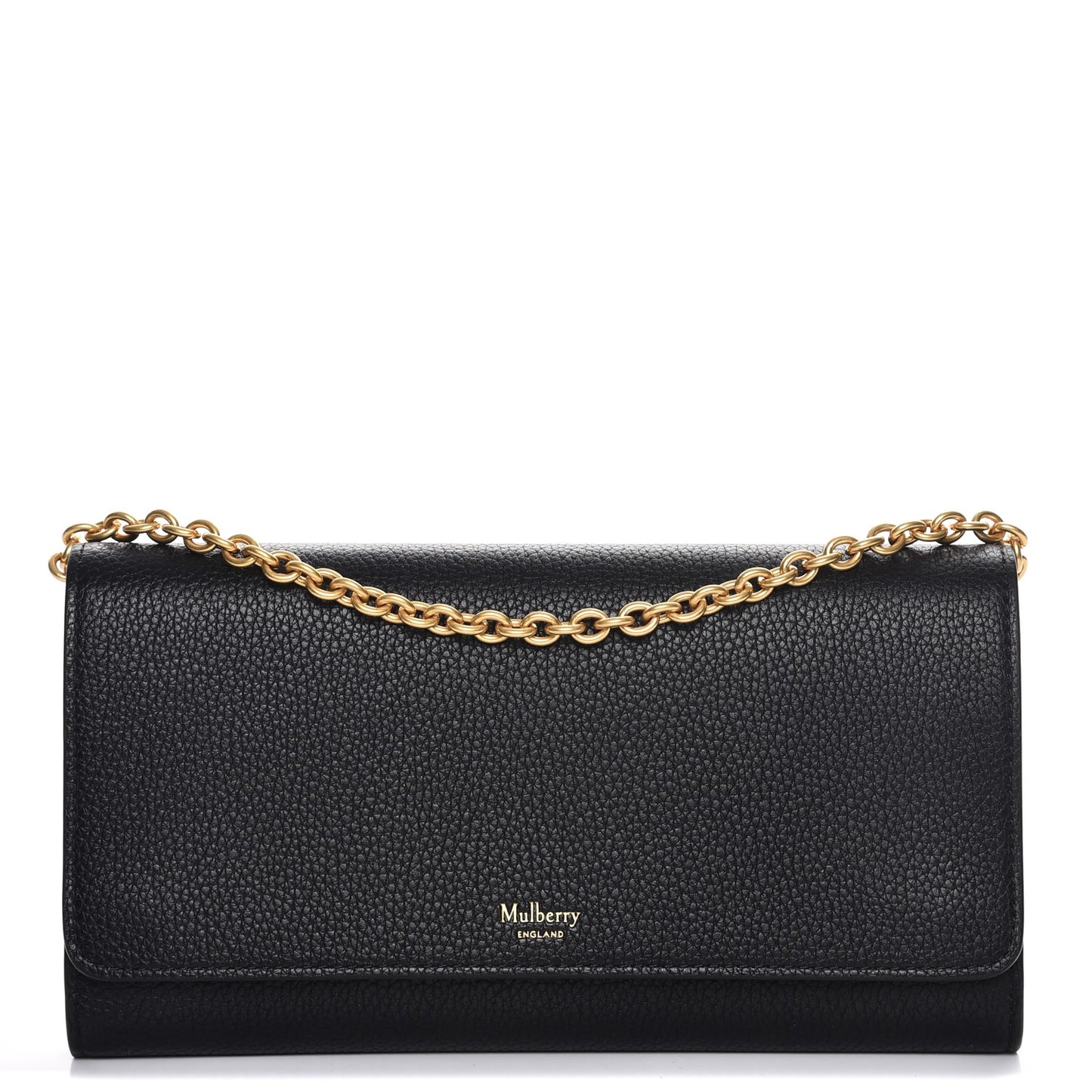 Small Classic Grain Calfskin Continental Clutch Chain Wallet Black