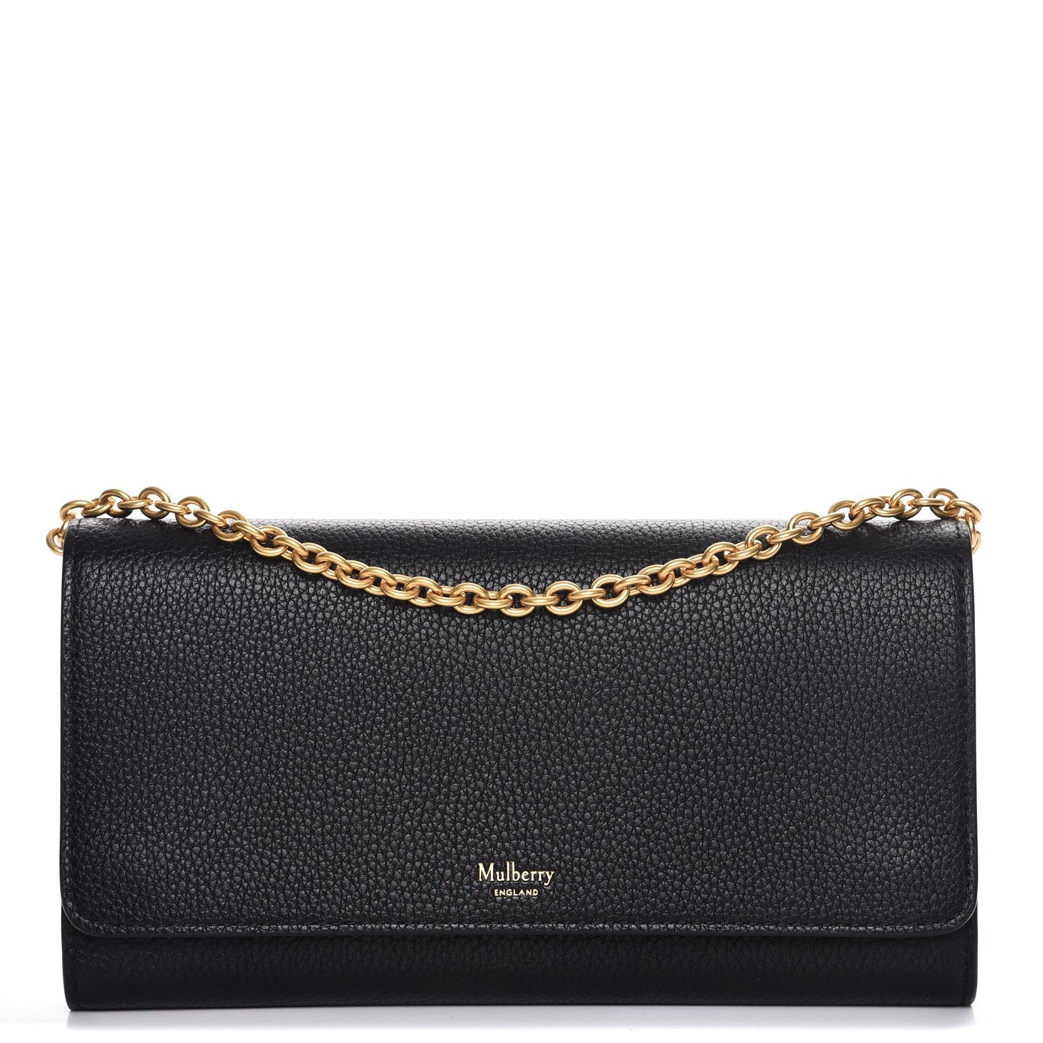 Mulberry Small Classic Grain Calfskin Continental Clutch Chain Wallet Black 1 of 7