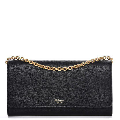 Mulberry Small Classic Grain Calfskin Continental Clutch Chain Wallet Black 1 of 7