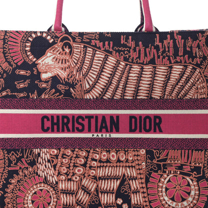 Christian Dior Canvas Embroidered Dior Animals Tiger Book Tote Deep Blue Fuchsia 8 of 14