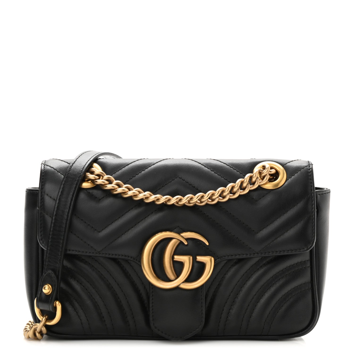 Gucci Calfskin Matelasse Mini GG Marmont Shoulder Bag Black 1 of 8