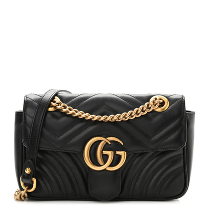 Gucci Calfskin Matelasse Mini GG Marmont Shoulder Bag Black 1 of 8