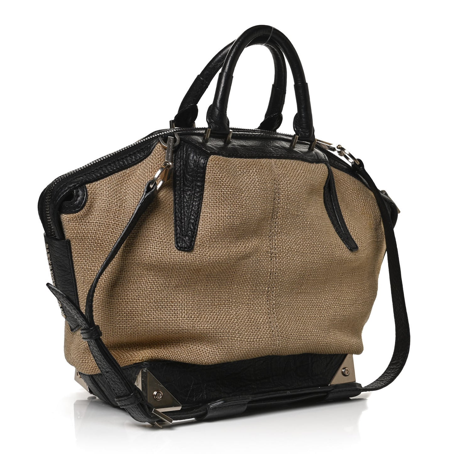 Pebbled Calfskin Canvas Small Emile Khaki Silver Hardware