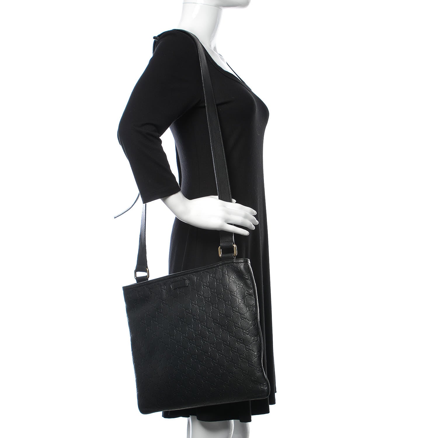 Gucci Guccissima Medium Flat Messenger Bag Black 2 of 6