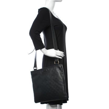 Gucci Guccissima Medium Flat Messenger Bag Black 2 of 6
