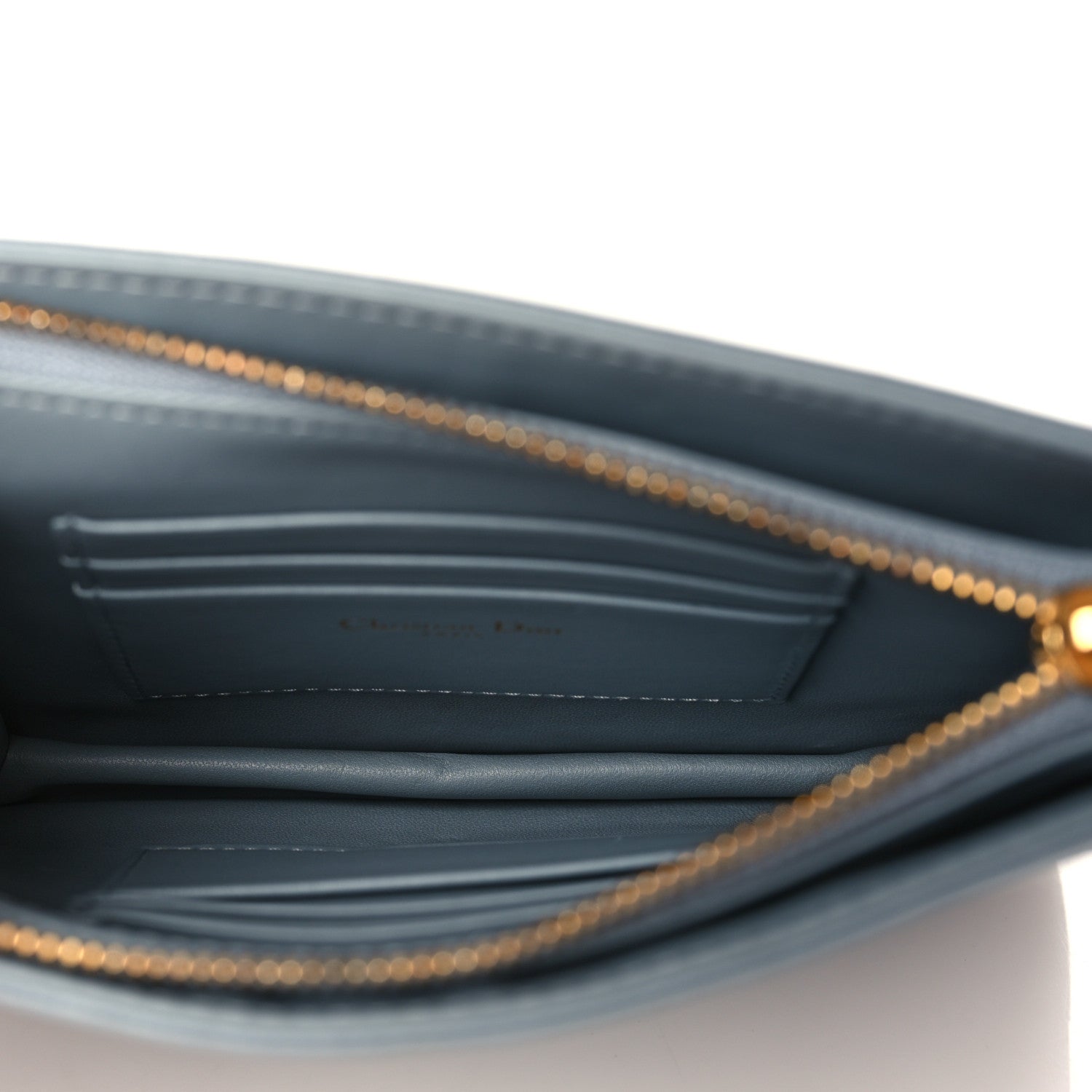 Christian Dior Calfskin Cannage Caro Zipped Pouch With Chain Cloud Blue 4 of 8
