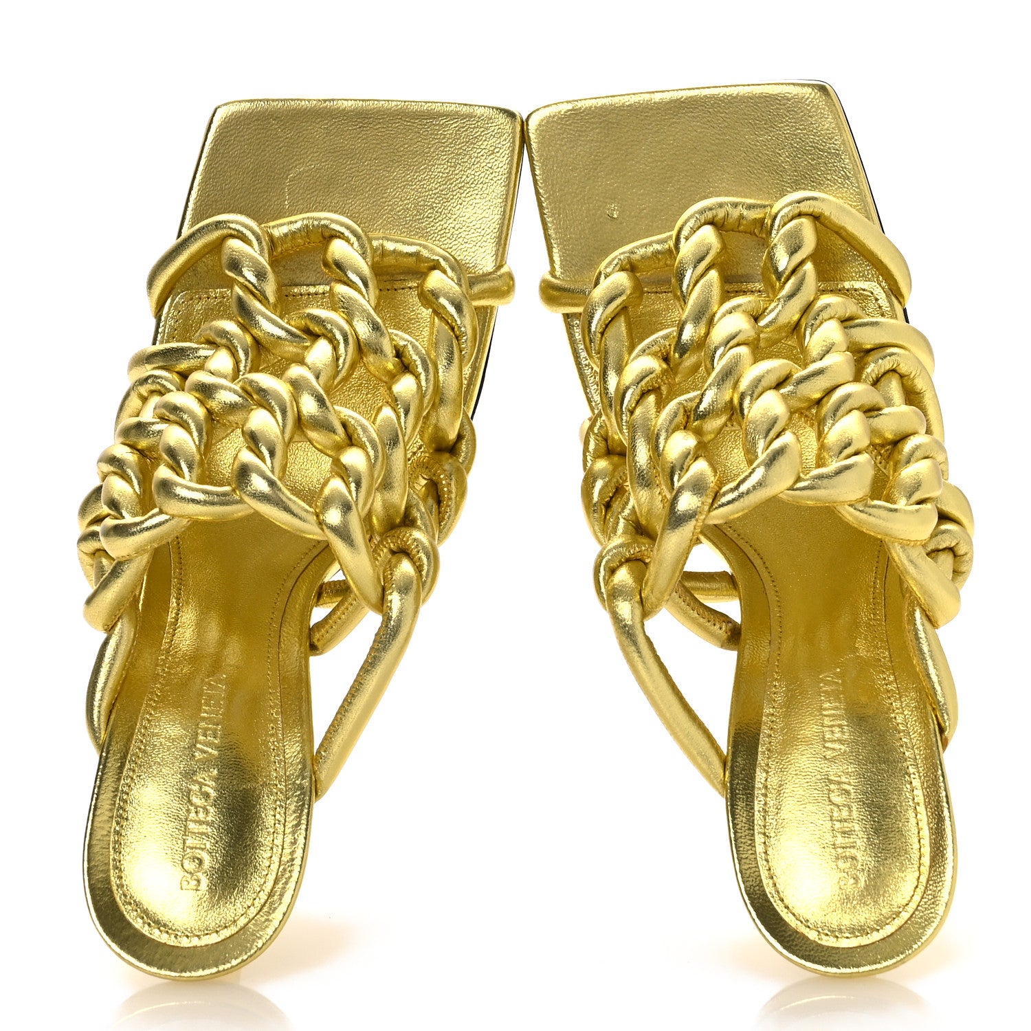 Bottega Veneta Metallic Nappa Reflection Weave Stretch Mules Sandals 37.5 Gold 2 of 13