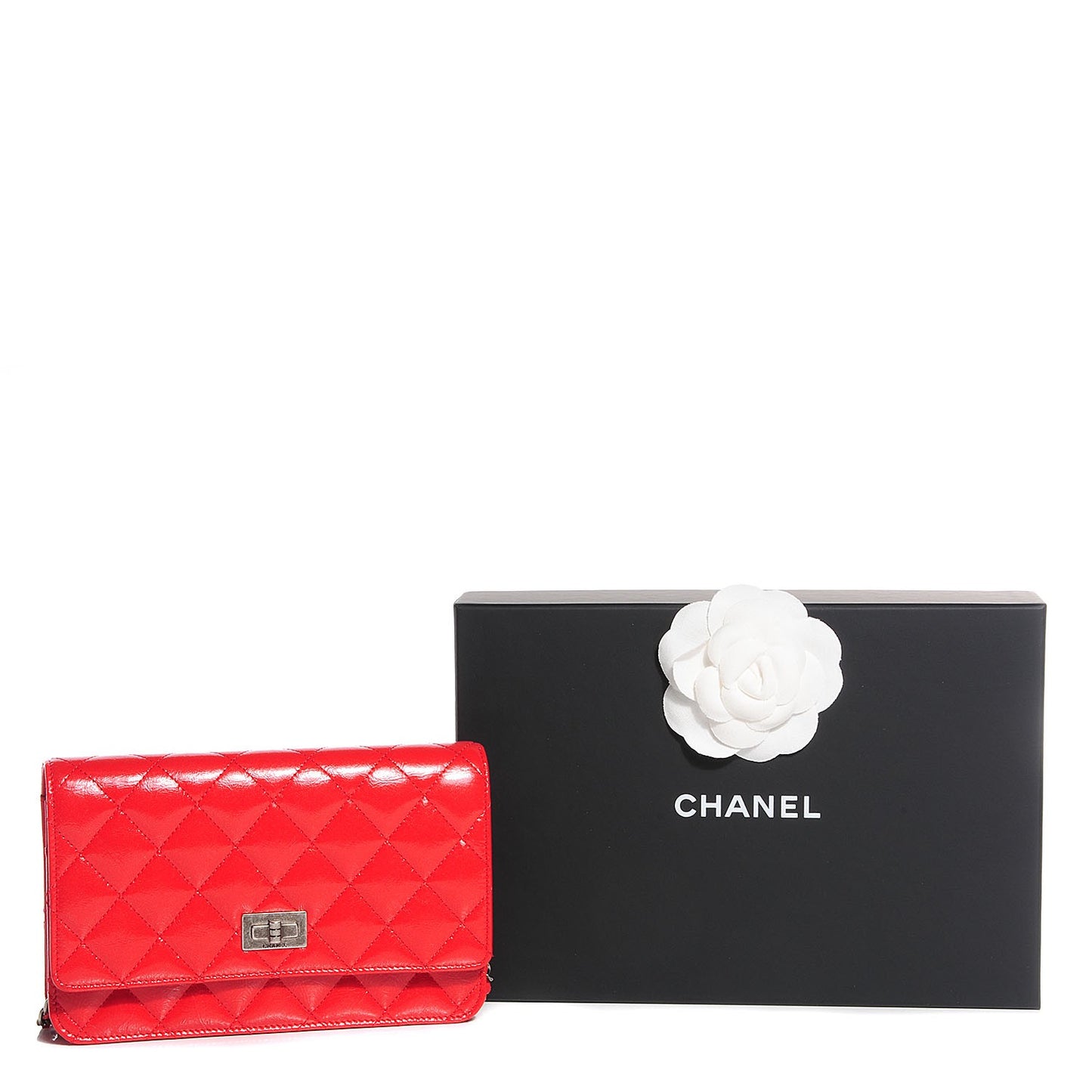Glazed Calfskin Quilted Reissue Wallet On Chain WOC Red
