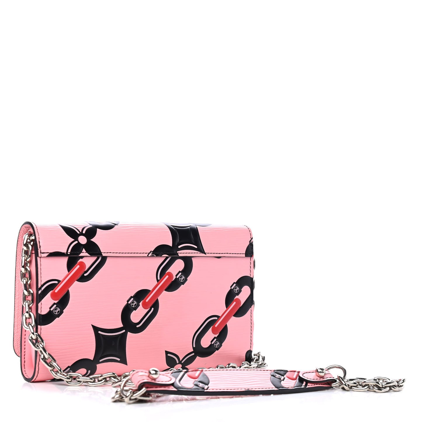 Epi Chain Flower Print Twist Chain Wallet Pink