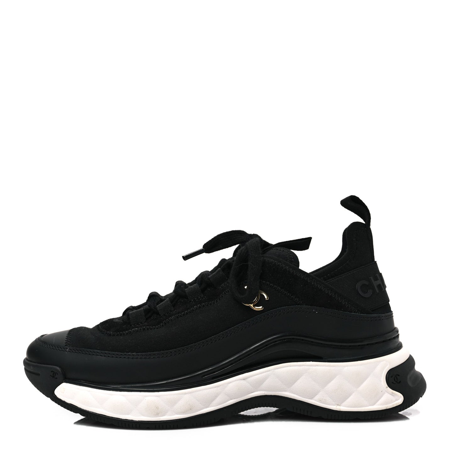 Velvet Calfskin Mixed Fibers CC Sneakers 37 Black