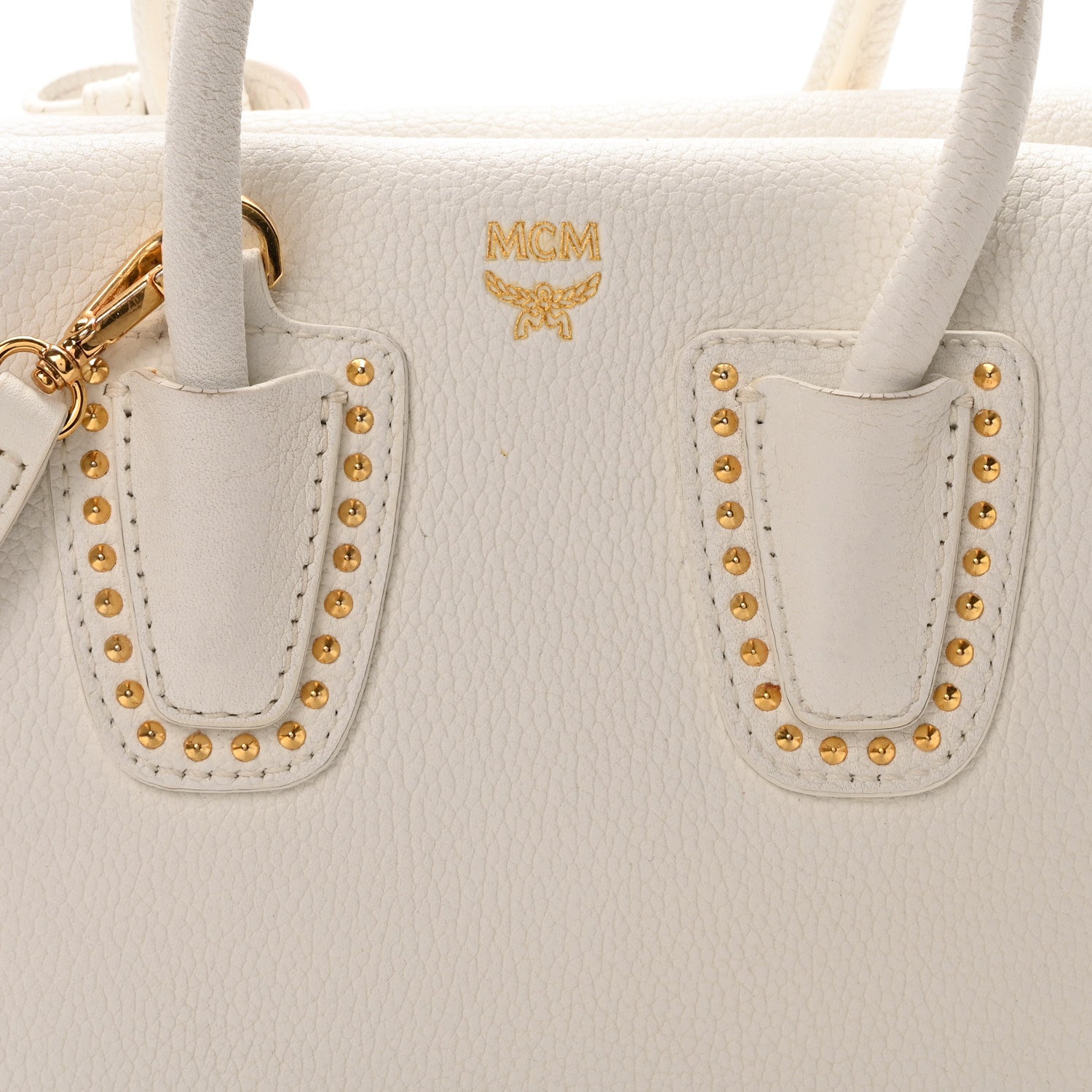 MCM Grained Calfskin Studded Mini Milla Tote White 8 of 10