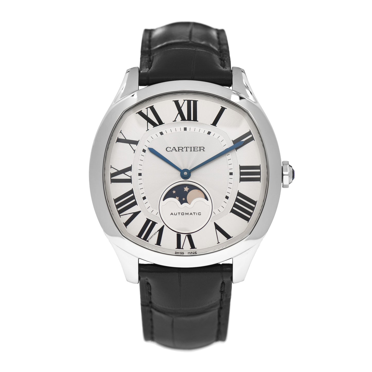Stainless Steel Alligator 41mm Drive De Cartier Moon Phases Automatic Watch