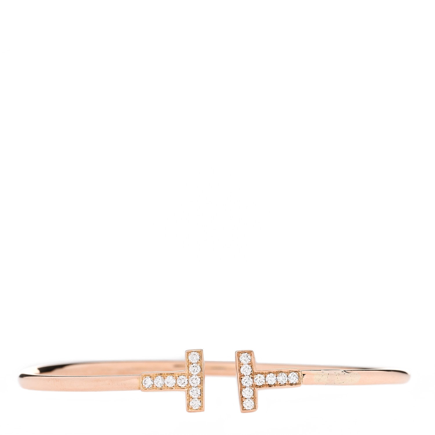 Tiffany 18K Rose Gold Diamond T Wire Bracelet 1 of 3