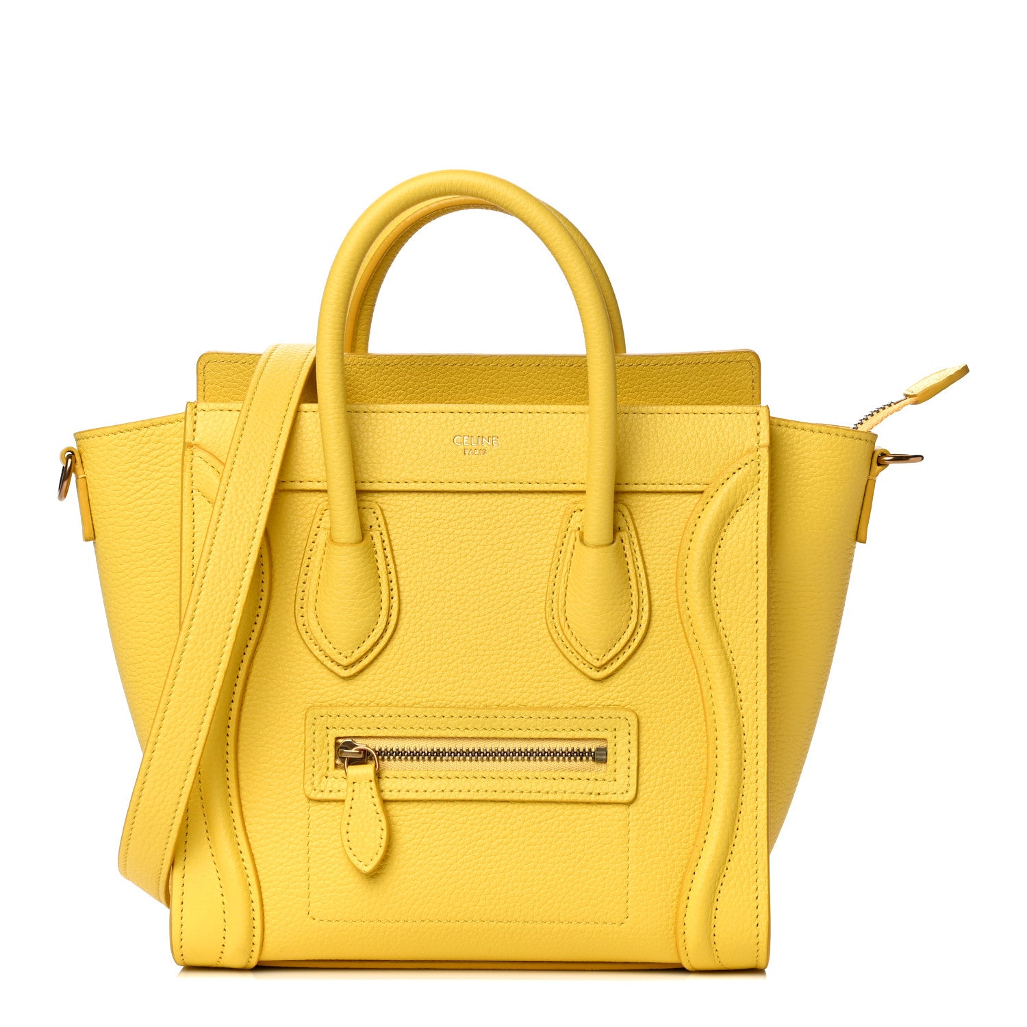 Celine Drummed Calfskin Nano Luggage Citron 1 of 12