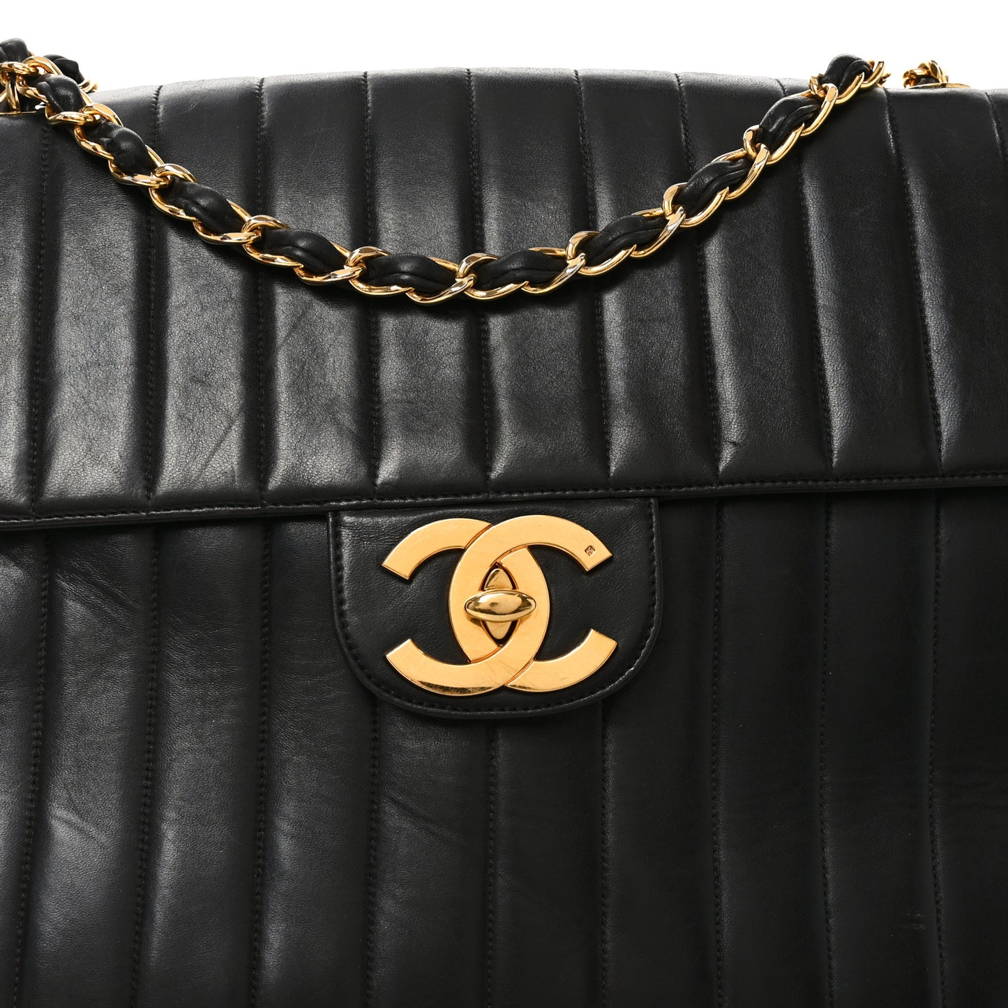 Lambskin Vertical Quilted XL Jumbo Single Flap Black