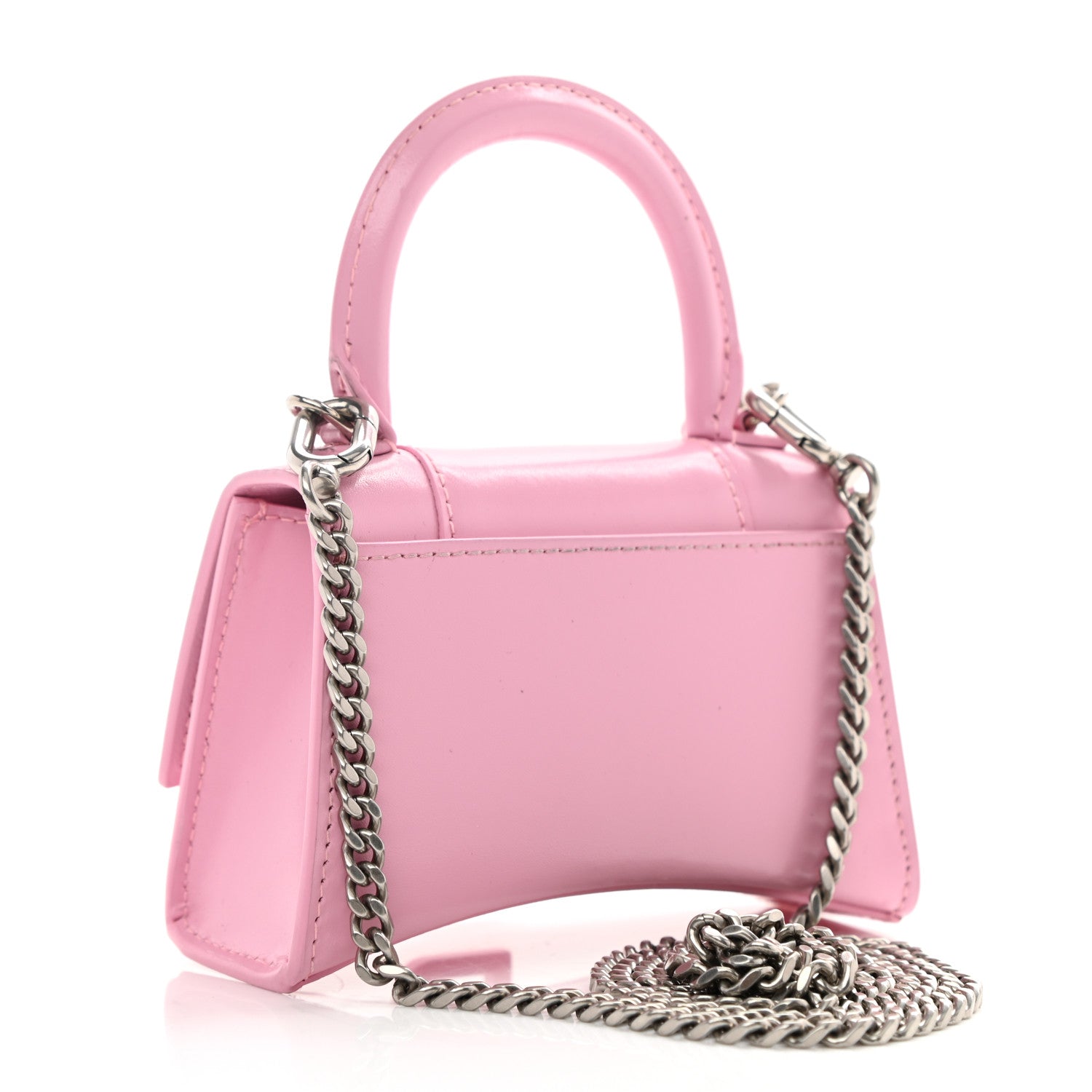 Balenciaga Shiny Box Calfskin Tonal B Hourglass Top Handle Bag Mini with Chain Candy Pink 3 of 8