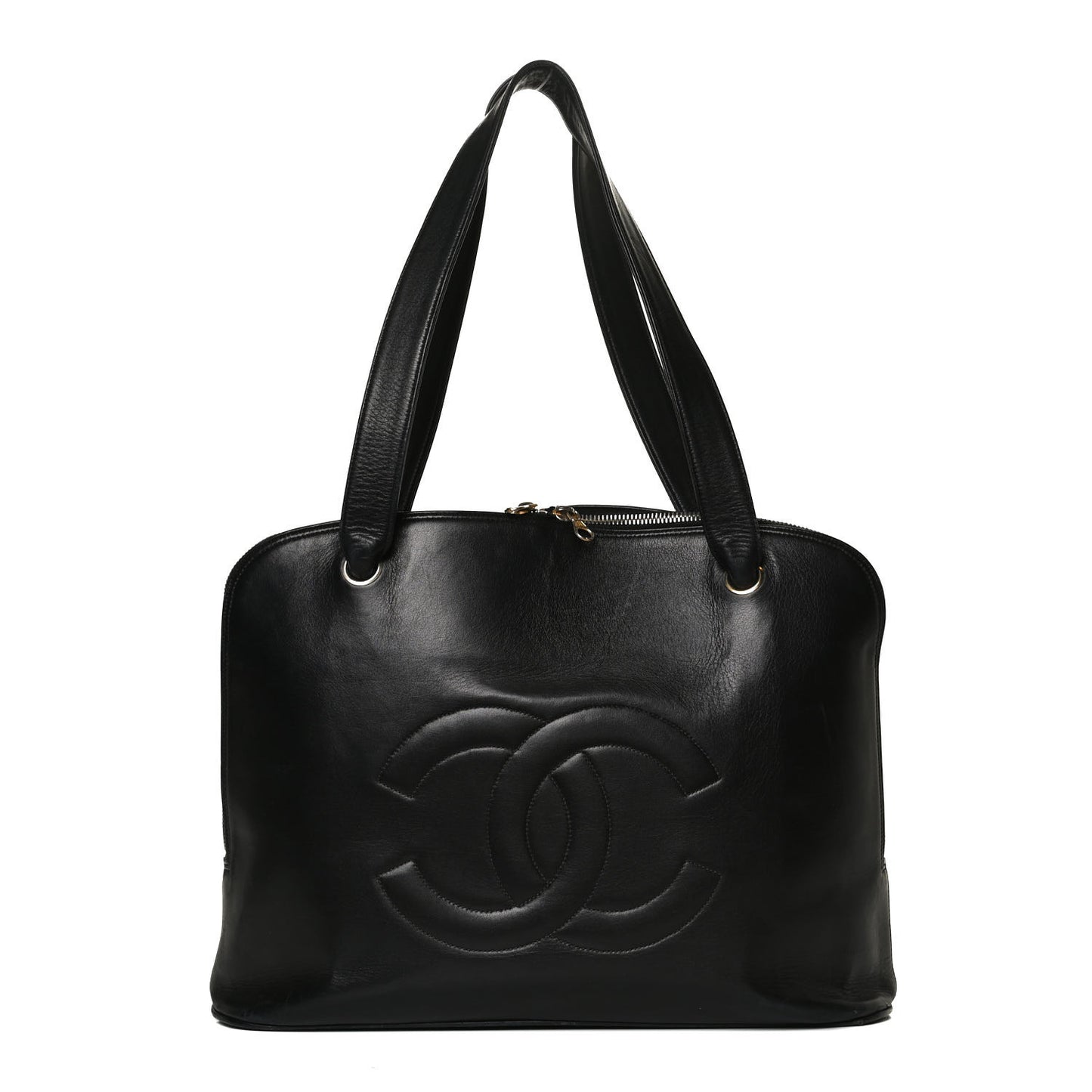 Lambskin CC Stitched Tote Black