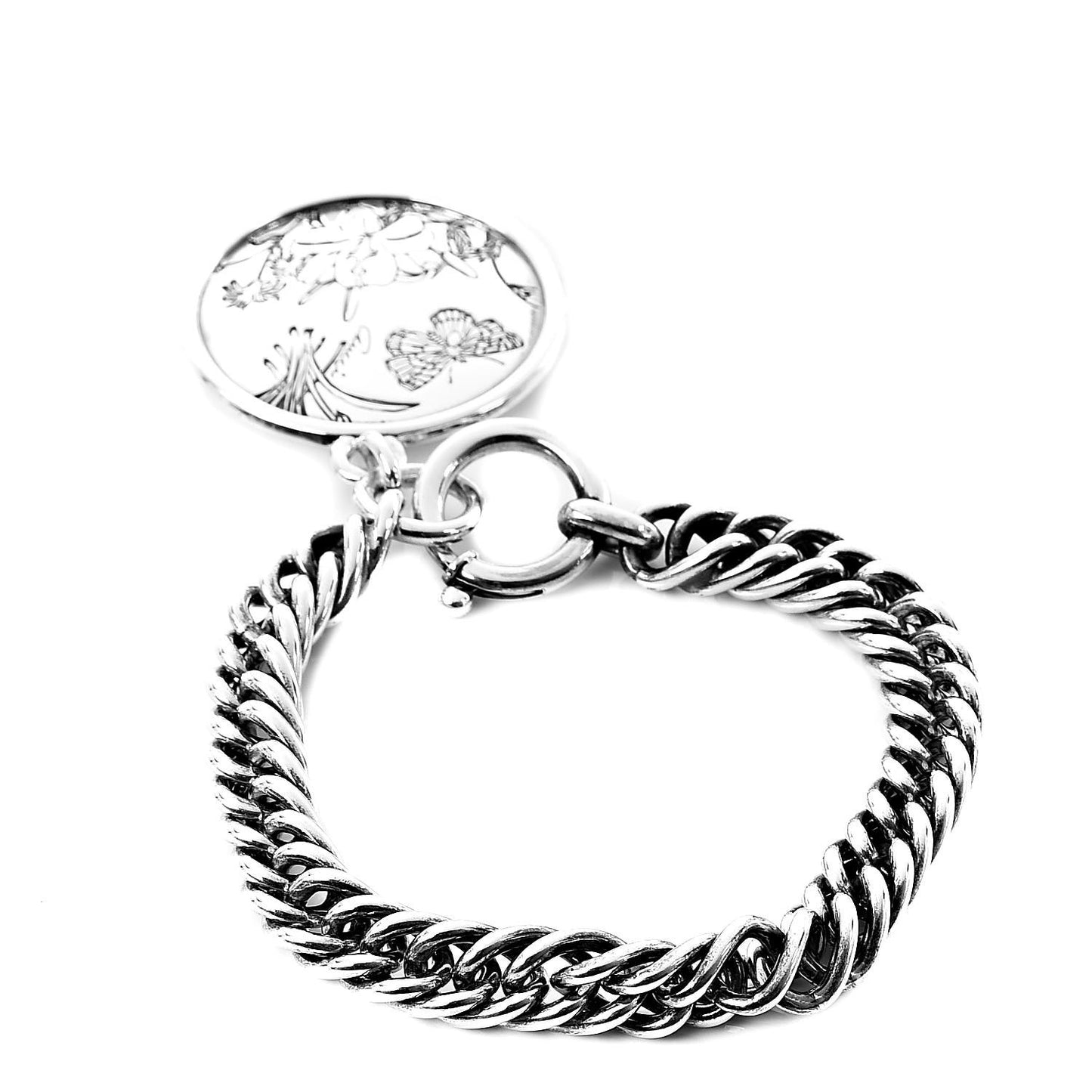 Sterling Silver Round Flora Chain Bracelet