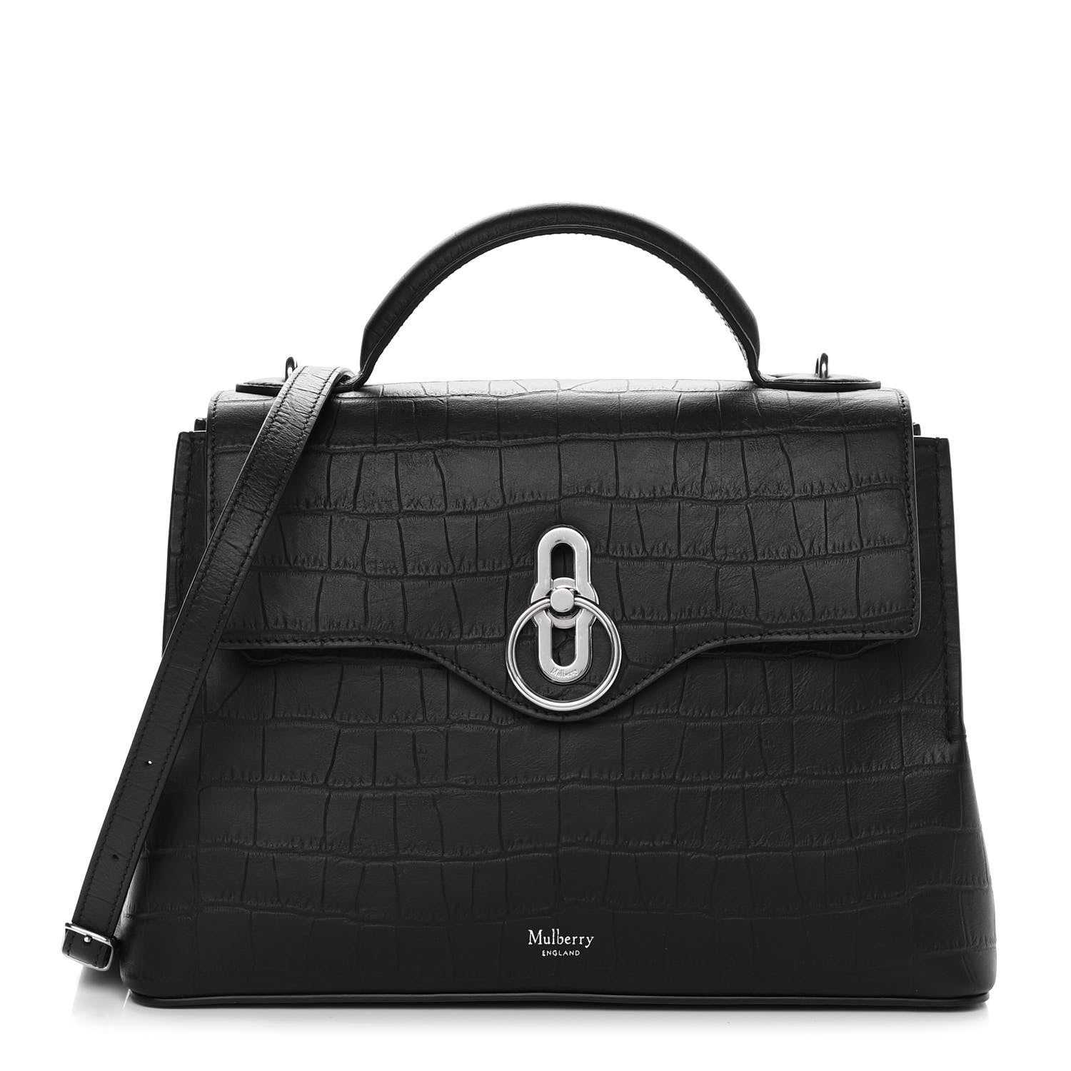 Mulberry Matte Croc Calfskin Embossed Small Seaton Black 1 of 11