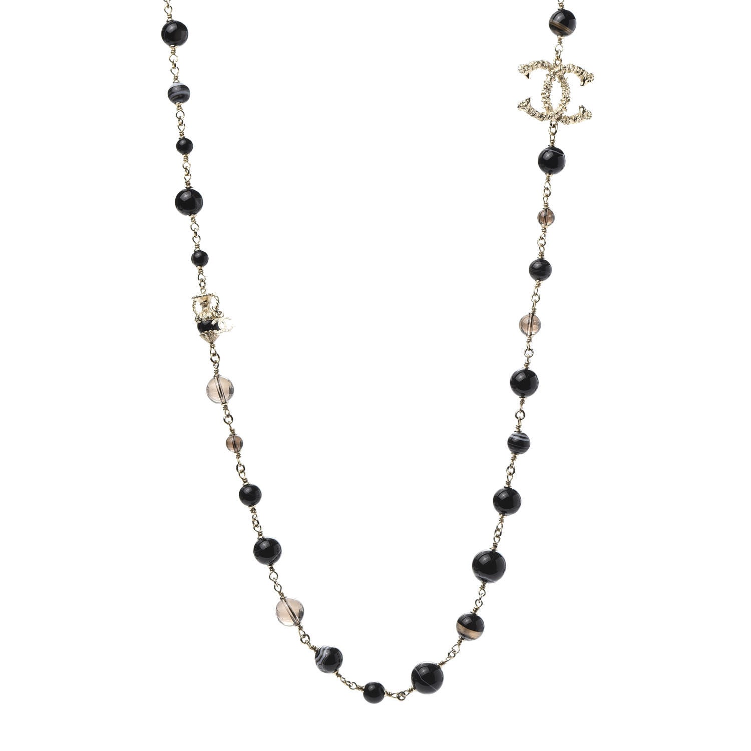Chanel Beaded Sheep CC Long Necklace Gold Black 1 of 7
